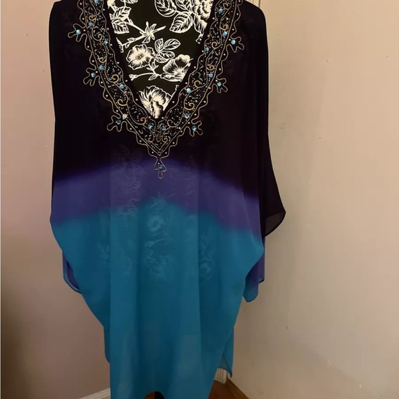 Midnight Velvet Sheer, Shawl Dress XL Blue, Purple Embroidered With Beads - Picture 6 of 6